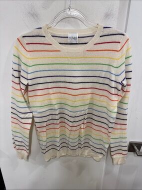 MADELEINE THOMPSON Cream Sweater with Rainbow Stripes
